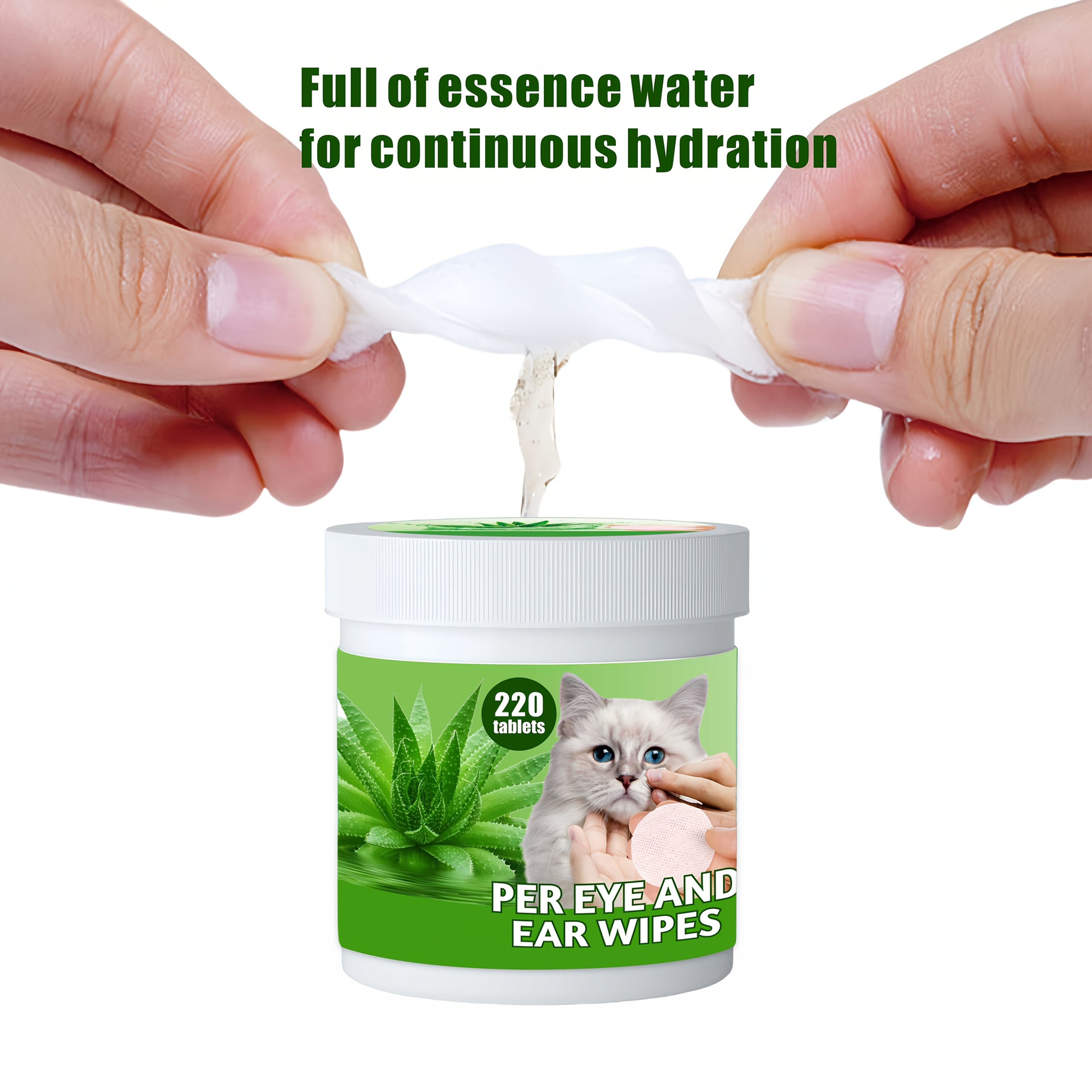 1box (220Tablets)\u002F2boxs (440Tablets) Aloe Vera Pet Eye Wipes Suitable for Dogs & Cats - Hypoallergenic Fragrance-Free Gentle Tear Stain Remover & Ear Cleanser, Soothing Wipes for Sensitive Eyes, for Puppy\u002FKitten Grooming (Non-Irritating)