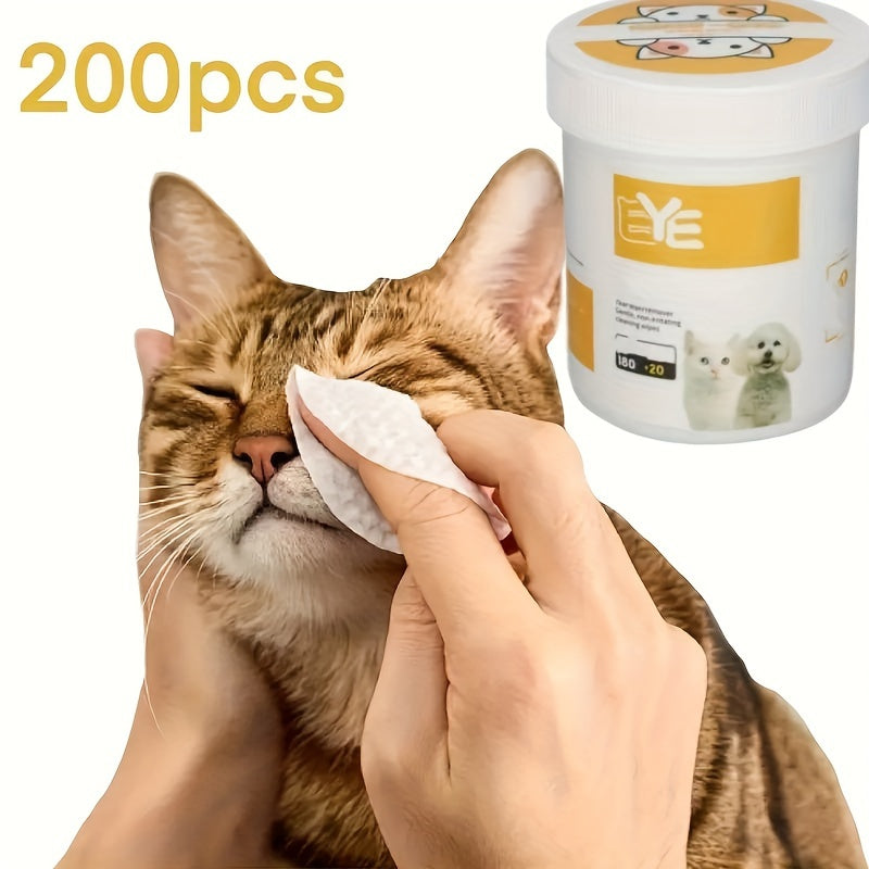 200pcs Pack Safe for Cats & Dogs Pet Eye Cleansing Wipes Suitable for Cat & Dog Eye Cleaner - Gentle Tear Stain Remover, Durable Polyester Eye Care Wipes for Sensitive Eyes, Tear Stain to Protect Eye Health