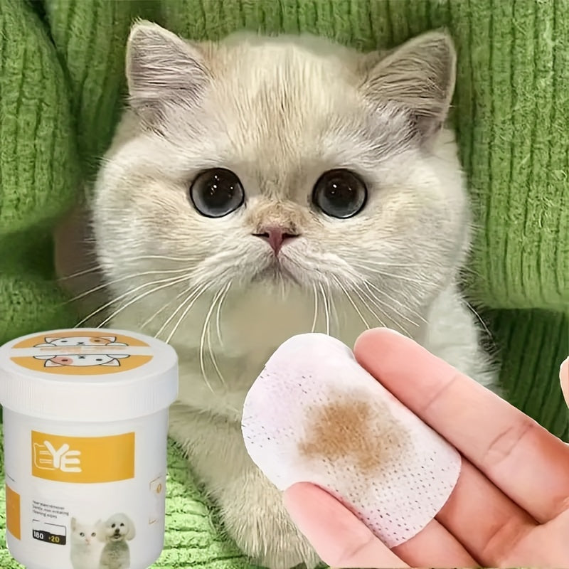 200pcs Pack Safe for Cats & Dogs Pet Eye Cleansing Wipes Suitable for Cat & Dog Eye Cleaner - Gentle Tear Stain Remover, Durable Polyester Eye Care Wipes for Sensitive Eyes, Tear Stain to Protect Eye Health