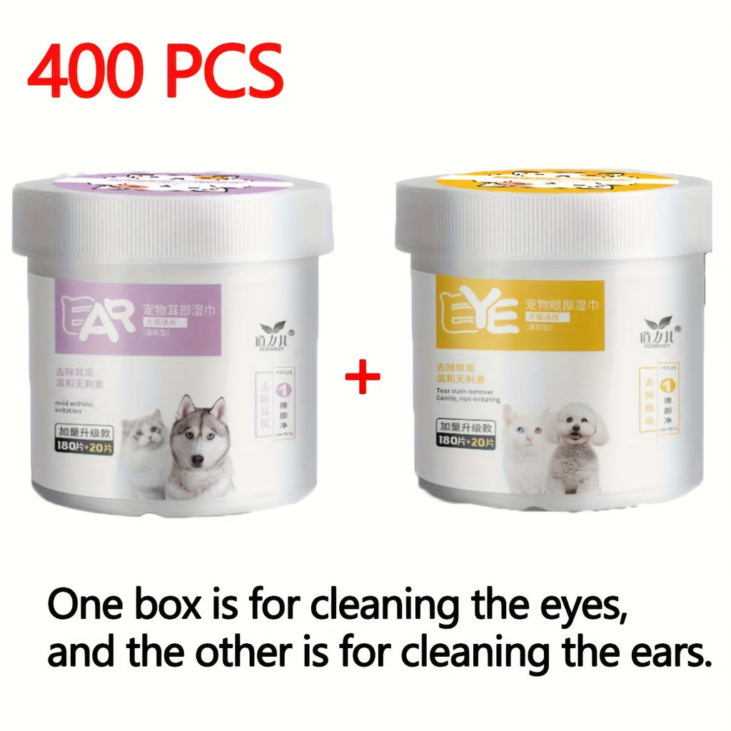 400pcs Pet Eye and Ear Cleaning Wipes, Fragrance-Free Hypoallergenic Wipes, Non-Irritating, Easy-Tear Design, Suitable for Dogs and Cats, Effectively Removes Dog and Cat Tear Stains, Pet Hygiene, Portable Container, Gentle Formula, Pet Care