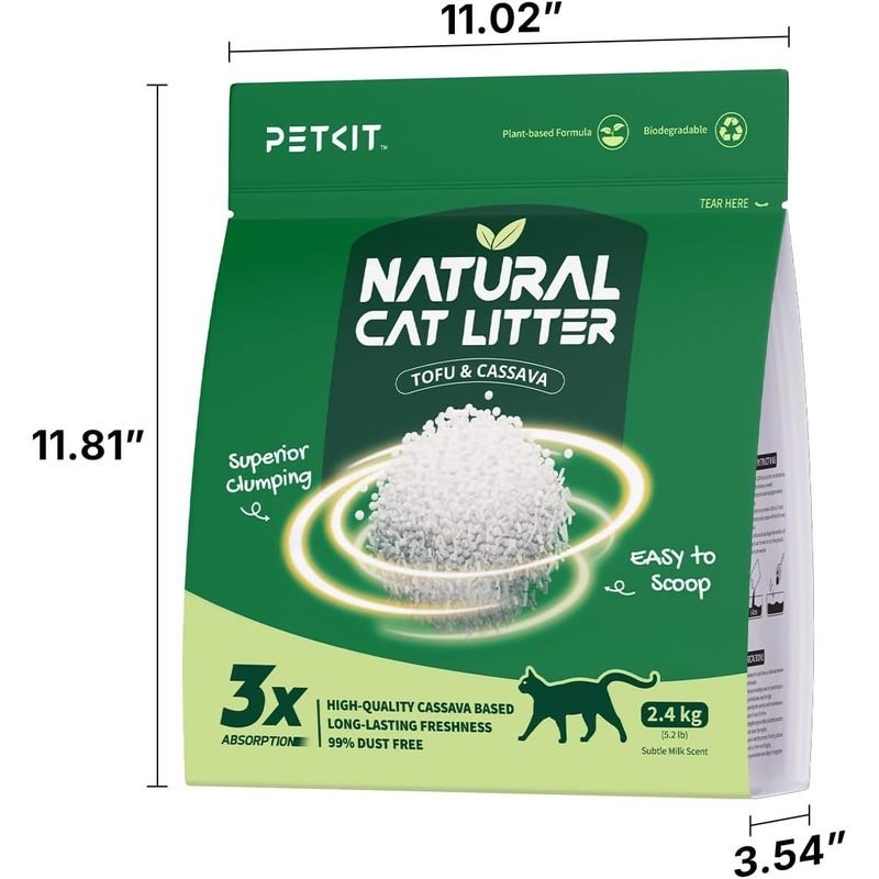 PETKIT 2025 New Plant Tofu Mixed Litter, Superior Clumping 100% Natural Ingredients Plant Cat Litter, Dust-Free and Low Tracking, Non-Sticky, Easy Scooping (5.2lb×1bag)