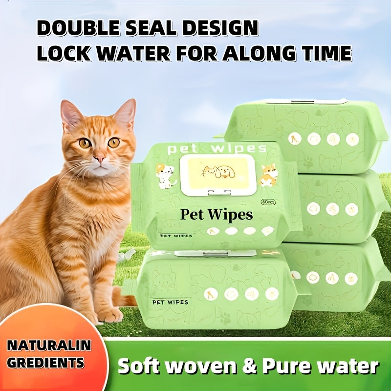 80pcs Pet Grooming Wipes for Dogs and Cats - Odorless - Ideal Pet Cleaning Wipes for Body, Ears, Face and Skin