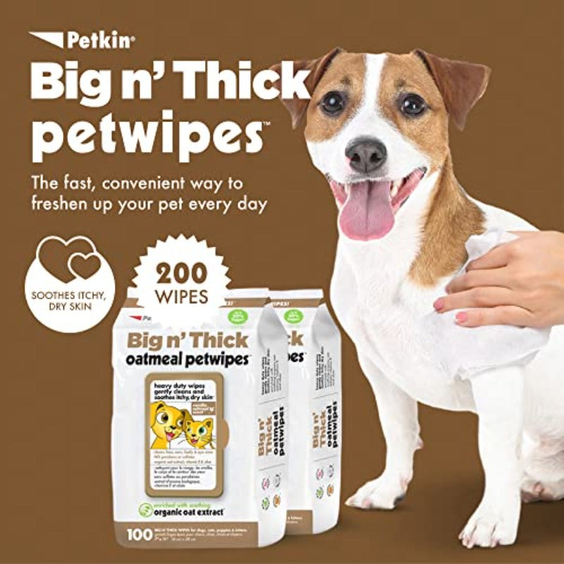 Pet Wipes for Dogs and Cats 200 Wipes Large Oatmeal Pet Wipes for Dogs and Cats Soothes Itchy Dry Skin and Cleans Ears Face Butt Body and Eye Area 2 Packs of 100 Wipes