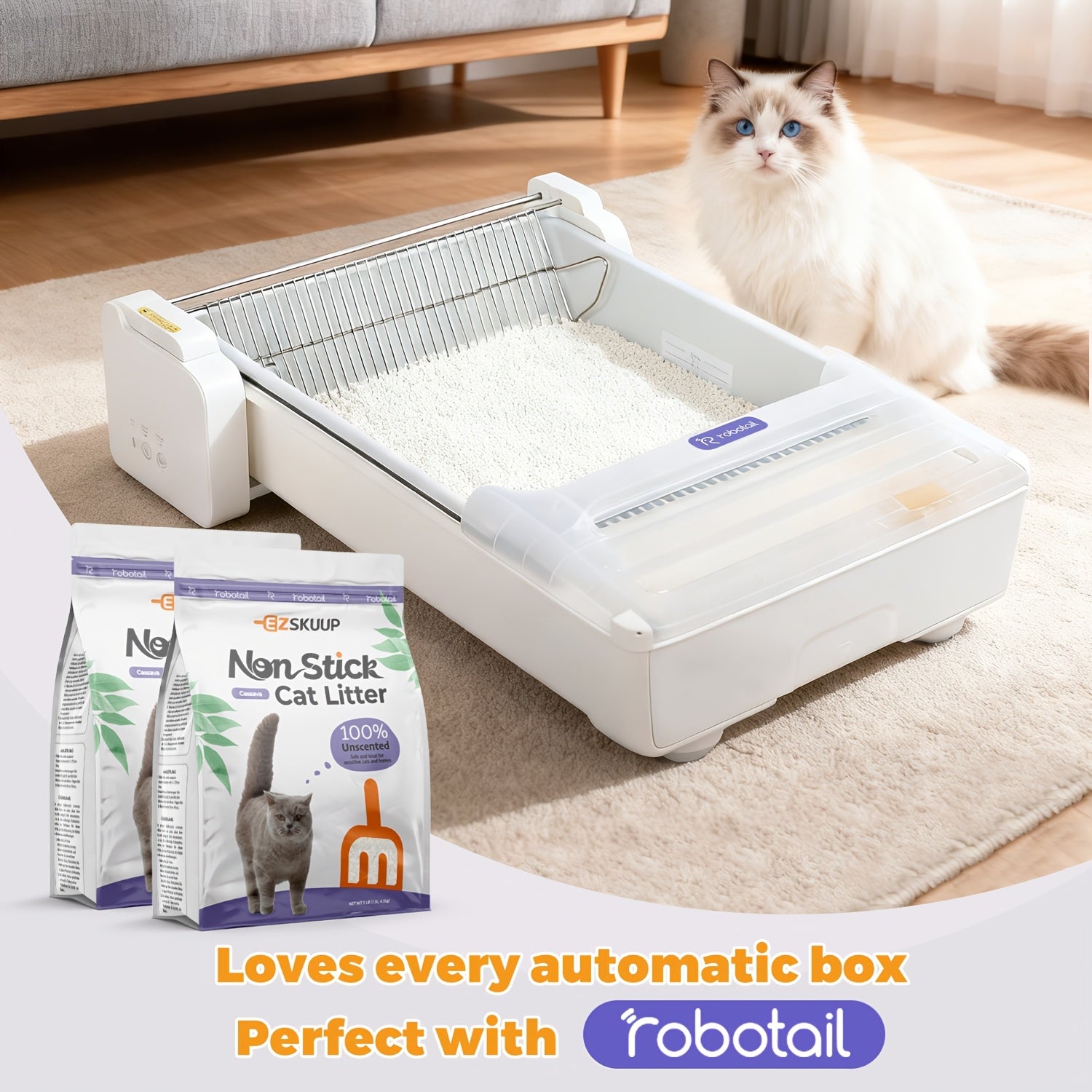 Non-Stick Strong Clumping Cat Litter, Unscented Dust-Free Cassava Cat Litter, Easy To Scoop, Light Color For Health Tracking, For Automatic\u002FStinless Steel\u002FPlastic Cat Litter Box