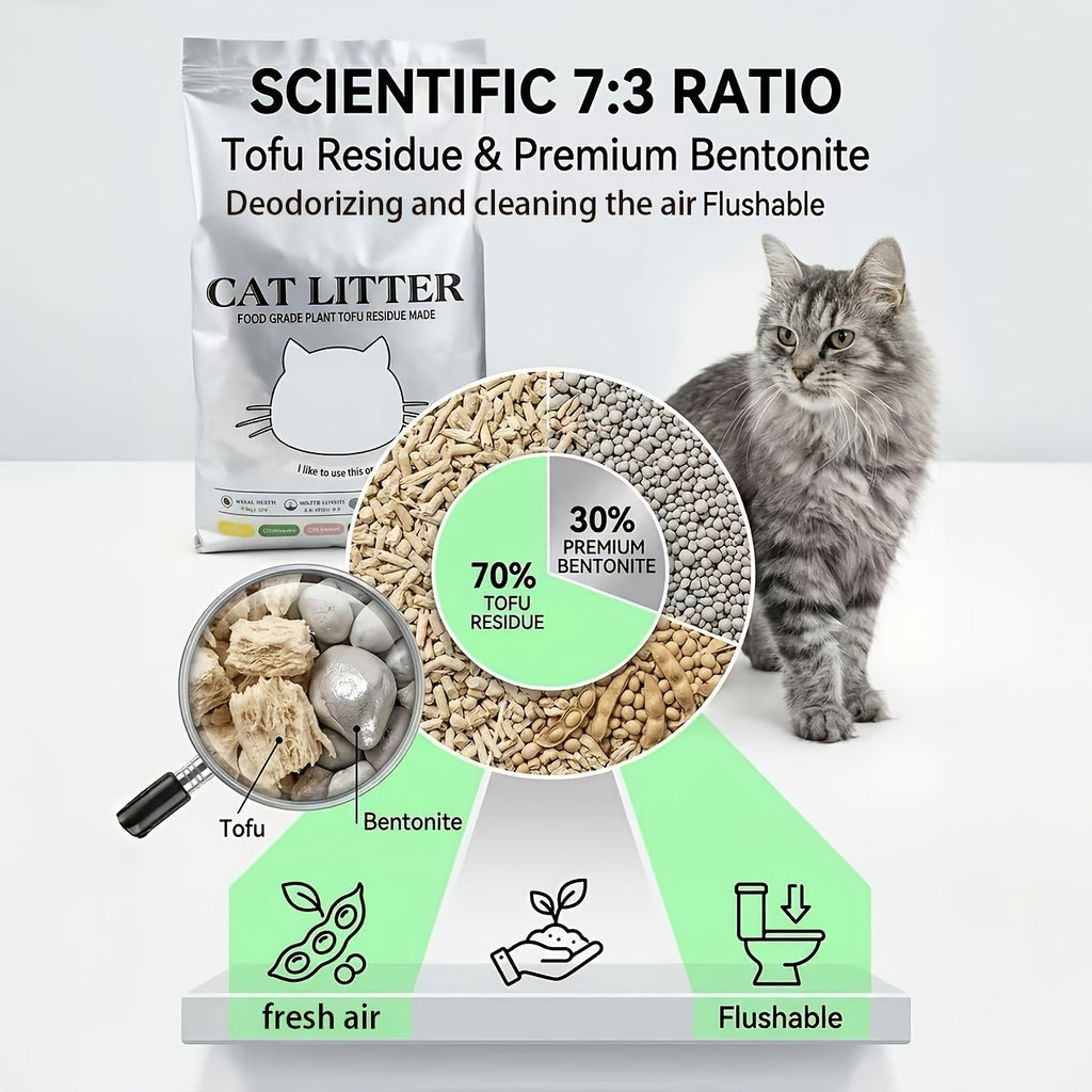 18Lb Mixed Tofu & Bentonite Cat Litter - Can Be Flushed, Has a Fresh Fragrance, Clumps Quickly, Produces Low Dust, Controls Odors, Perfect for Automatic Litter Boxes, Smart Litter Trays, And Homes with Multiple Cats