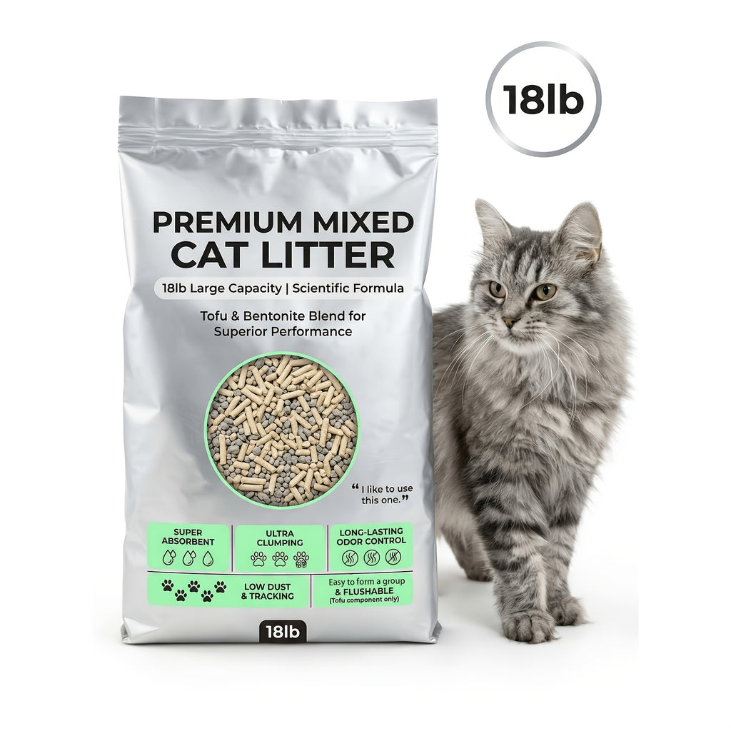 18Lb Mixed Tofu & Bentonite Cat Litter - Can Be Flushed, Has a Fresh Fragrance, Clumps Quickly, Produces Low Dust, Controls Odors, Perfect for Automatic Litter Boxes, Smart Litter Trays, And Homes with Multiple Cats