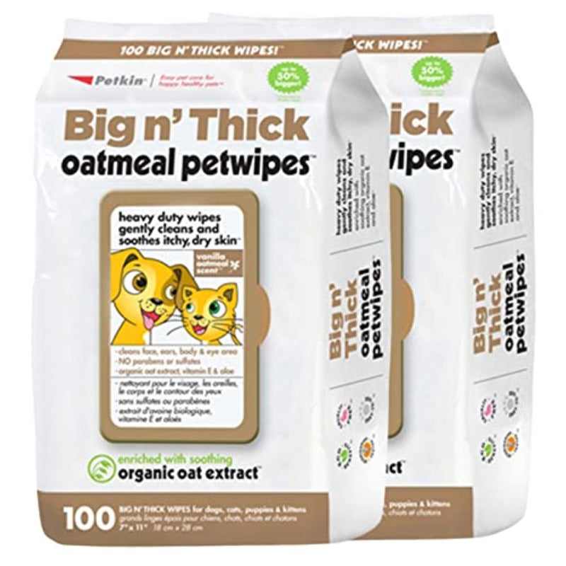 Pet Wipes for Dogs and Cats 200 Wipes Large Oatmeal Pet Wipes for Dogs and Cats Soothes Itchy Dry Skin and Cleans Ears Face Butt Body and Eye Area 2 Packs of 100 Wipes