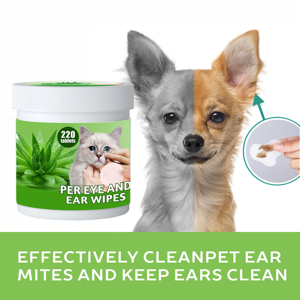 1box (220Tablets)\u002F2boxs (440Tablets) Aloe Vera Pet Eye Wipes Suitable for Dogs & Cats - Hypoallergenic Fragrance-Free Gentle Tear Stain Remover & Ear Cleanser, Soothing Wipes for Sensitive Eyes, for Puppy\u002FKitten Grooming (Non-Irritating)