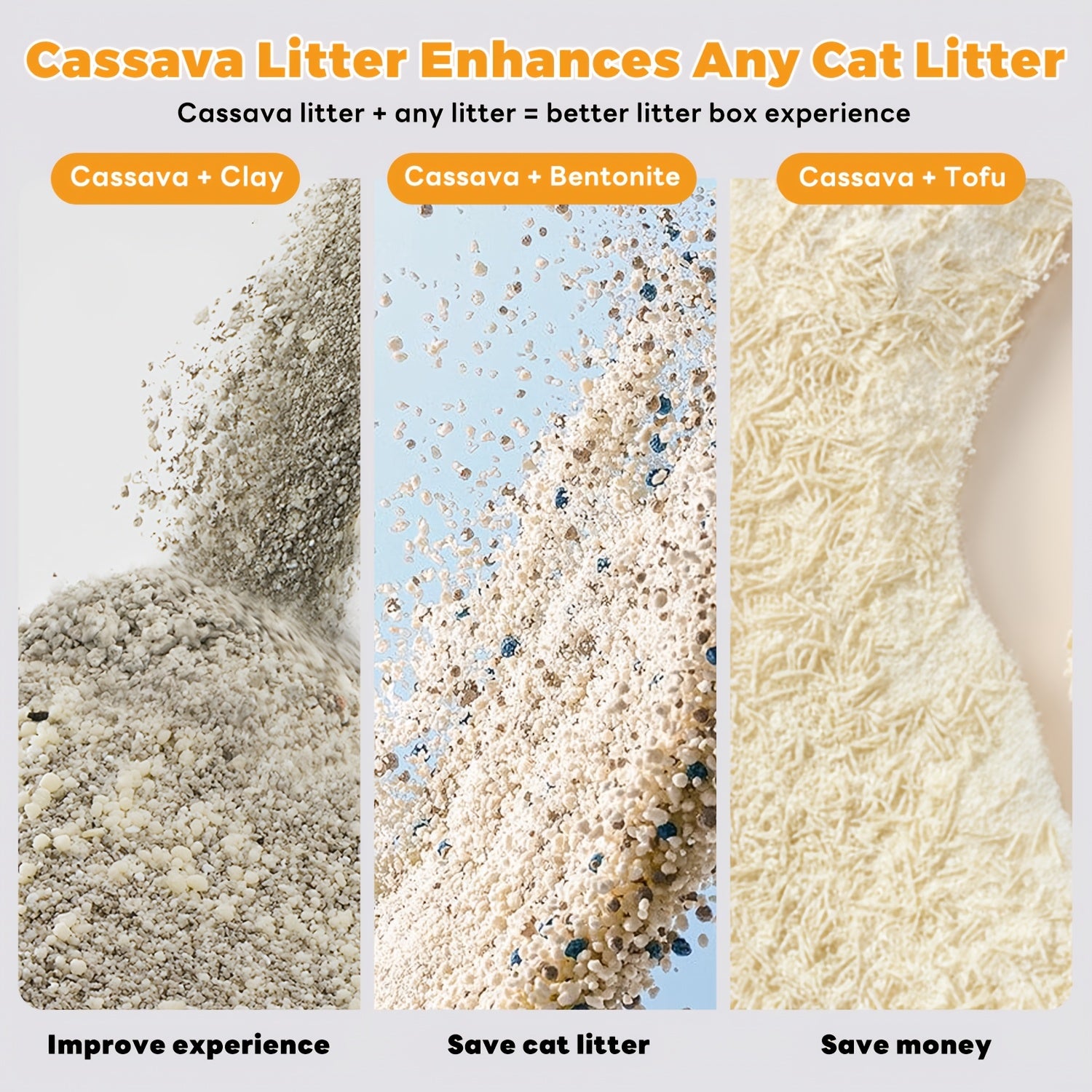 Non-Stick Strong Clumping Cat Litter, Unscented Dust-Free Cassava Cat Litter, Easy To Scoop, Light Color For Health Tracking, For Automatic\u002FStinless Steel\u002FPlastic Cat Litter Box
