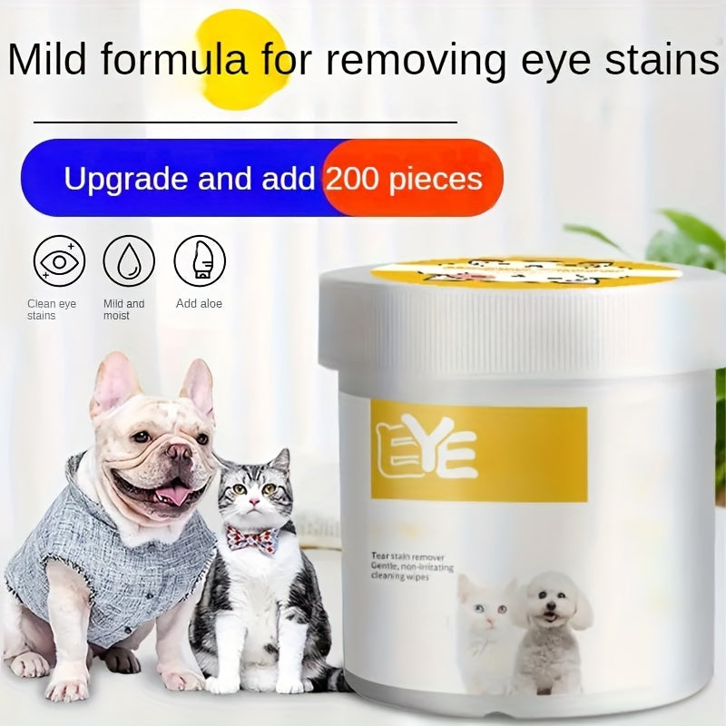 200pcs Pack Safe for Cats & Dogs Pet Eye Cleansing Wipes Suitable for Cat & Dog Eye Cleaner - Gentle Tear Stain Remover, Durable Polyester Eye Care Wipes for Sensitive Eyes, Tear Stain to Protect Eye Health