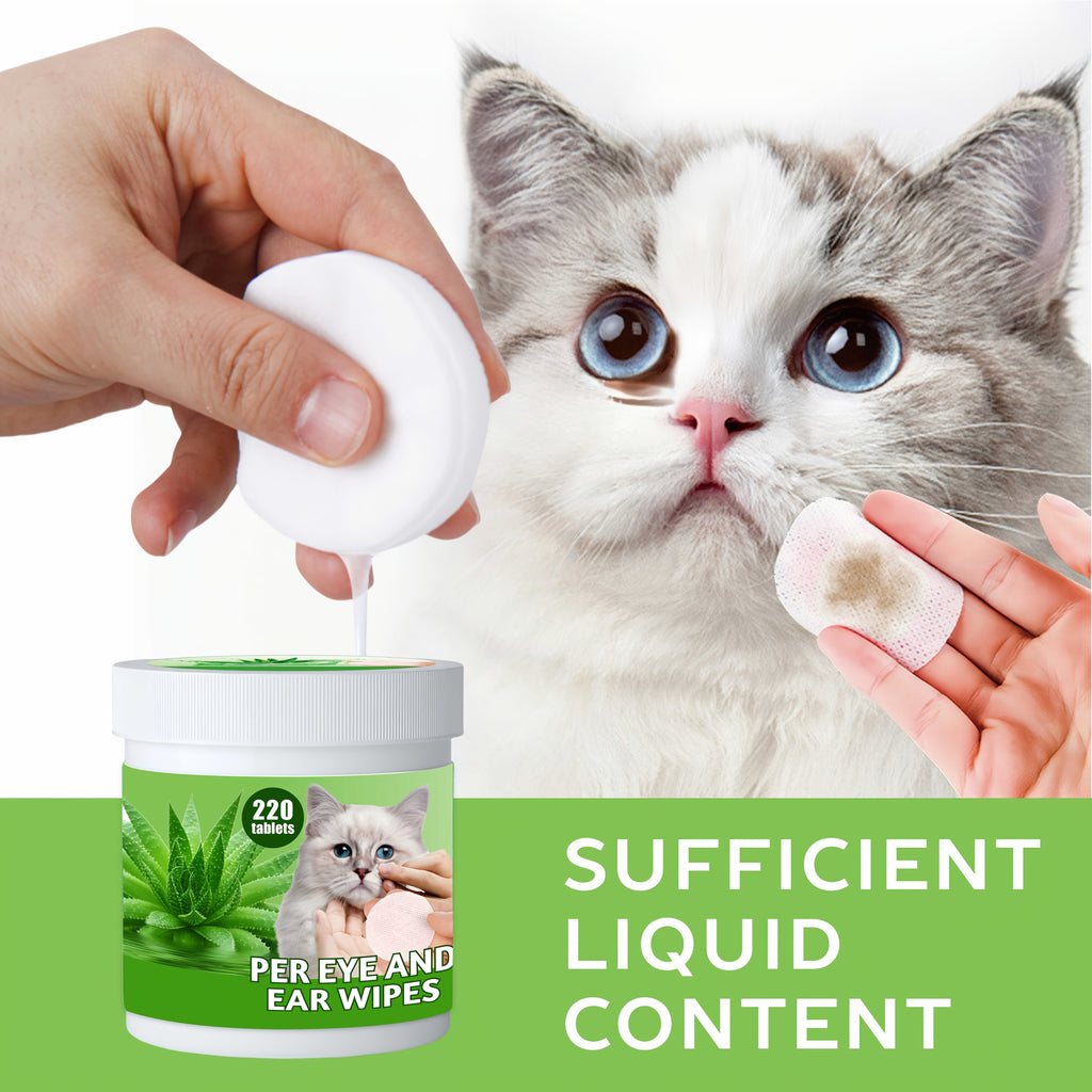 1box (220Tablets)\u002F2boxs (440Tablets) Aloe Vera Pet Eye Wipes Suitable for Dogs & Cats - Hypoallergenic Fragrance-Free Gentle Tear Stain Remover & Ear Cleanser, Soothing Wipes for Sensitive Eyes, for Puppy\u002FKitten Grooming (Non-Irritating)