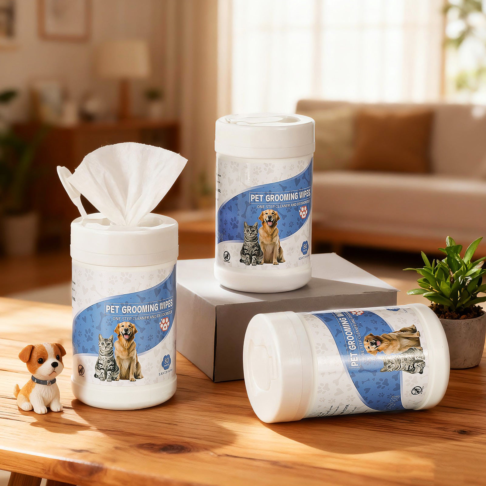 3 Pack 240 Count Pet Grooming Wipes for Dogs and Cats Pet Wipes Jar Bottle Deodorizing Cleansing and Unscented Large Non Woven for Paws Faces Skin Folds Bums